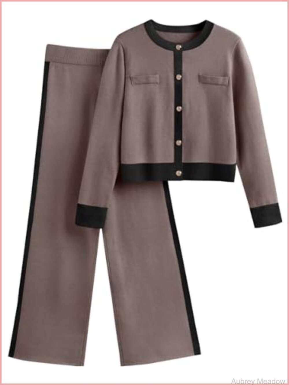 Womens 2 Piece Sweater Set Cropped Cardigan Wide Leg Pants Lounge
